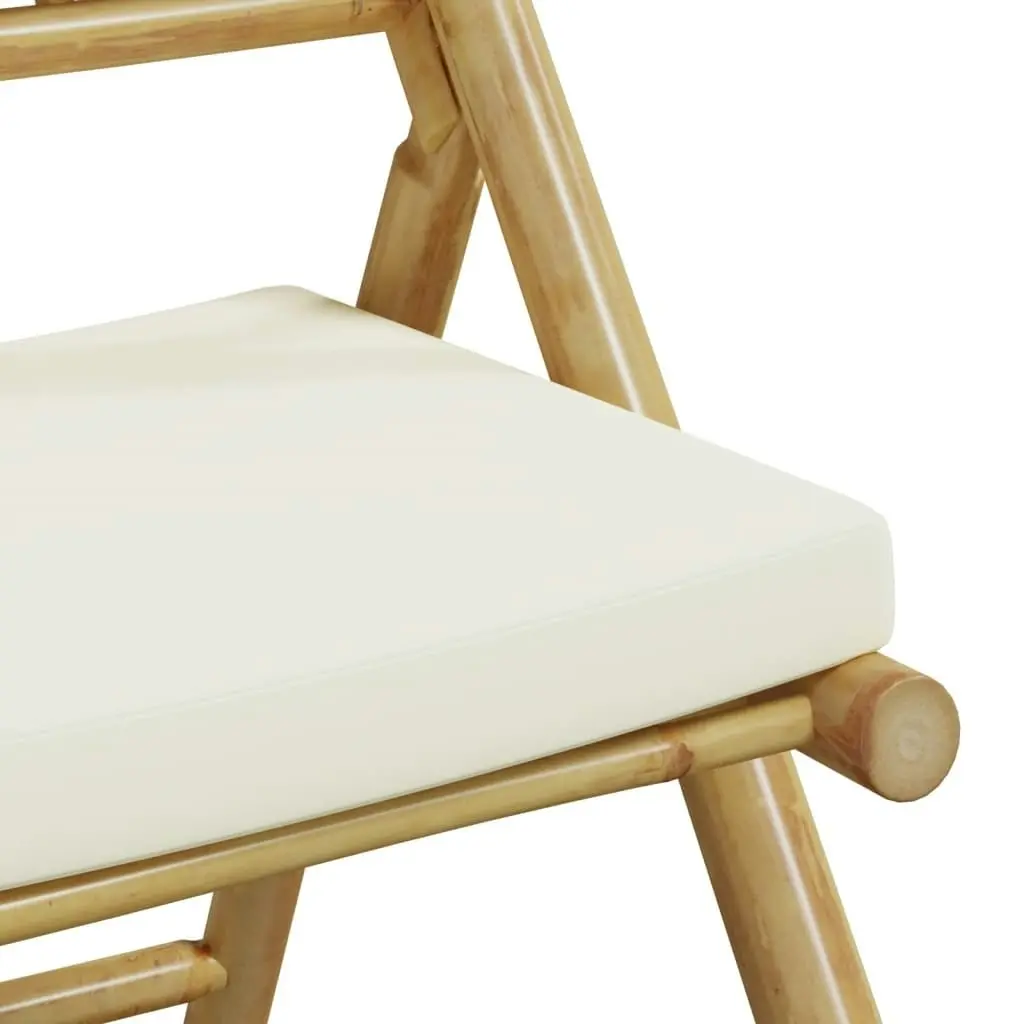 2 Piece Folding Bistro Chairs with Cream White Cushions Bamboo 365871