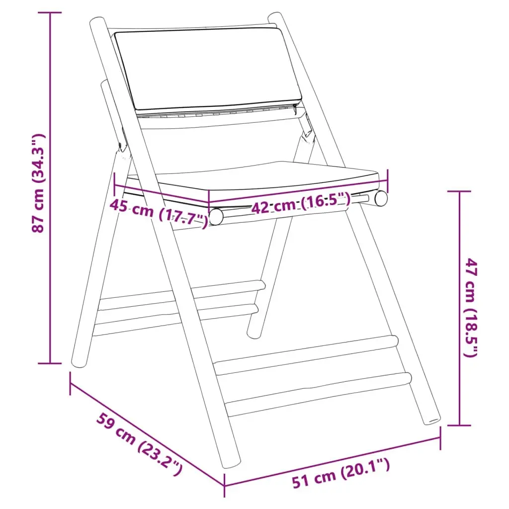 2 Piece Folding Bistro Chairs with Cream White Cushions Bamboo 365871