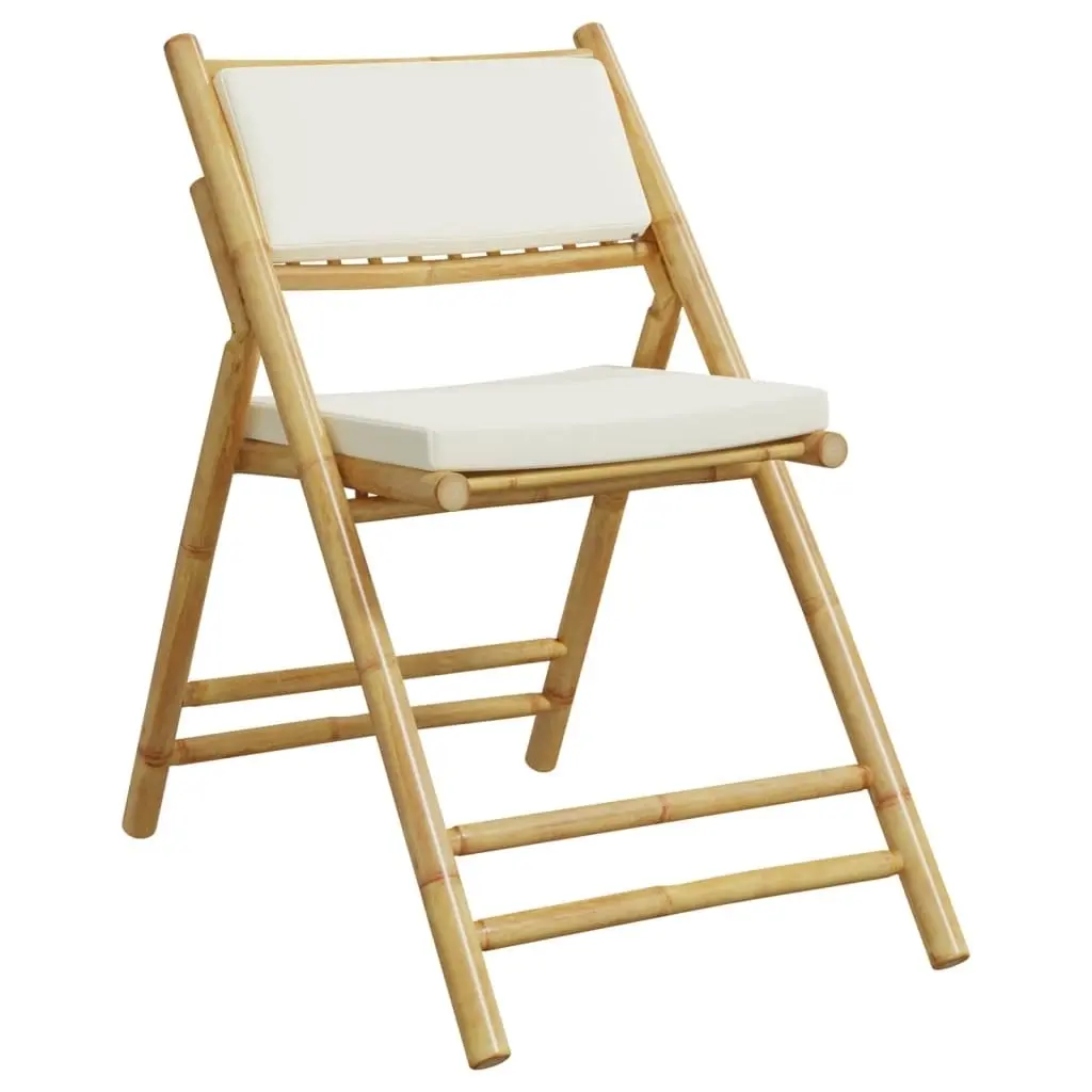 2 Piece Folding Bistro Chairs with Cream White Cushions Bamboo 365871