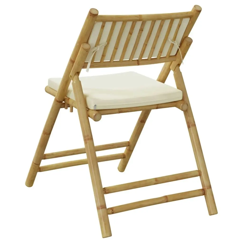 2 Piece Folding Bistro Chairs with Cream White Cushions Bamboo 365871