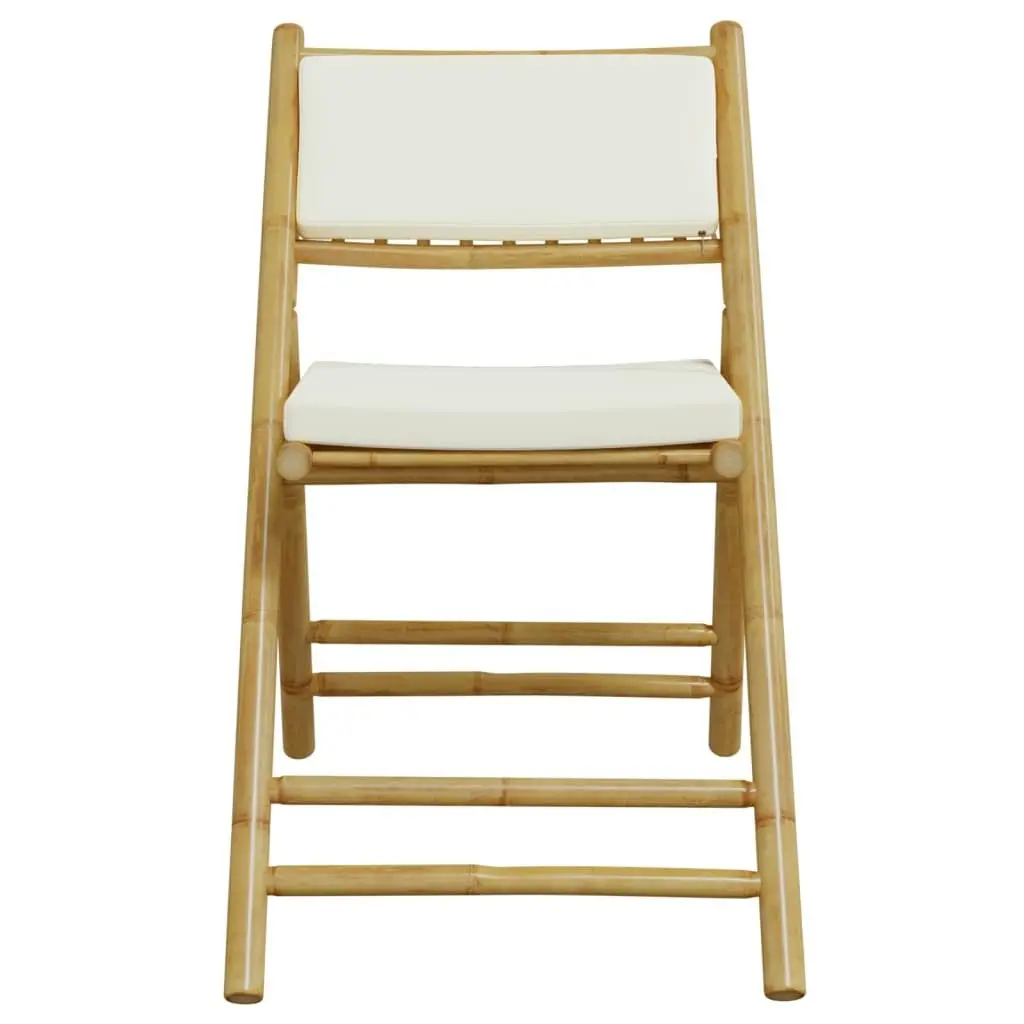 2 Piece Folding Bistro Chairs with Cream White Cushions Bamboo 365871