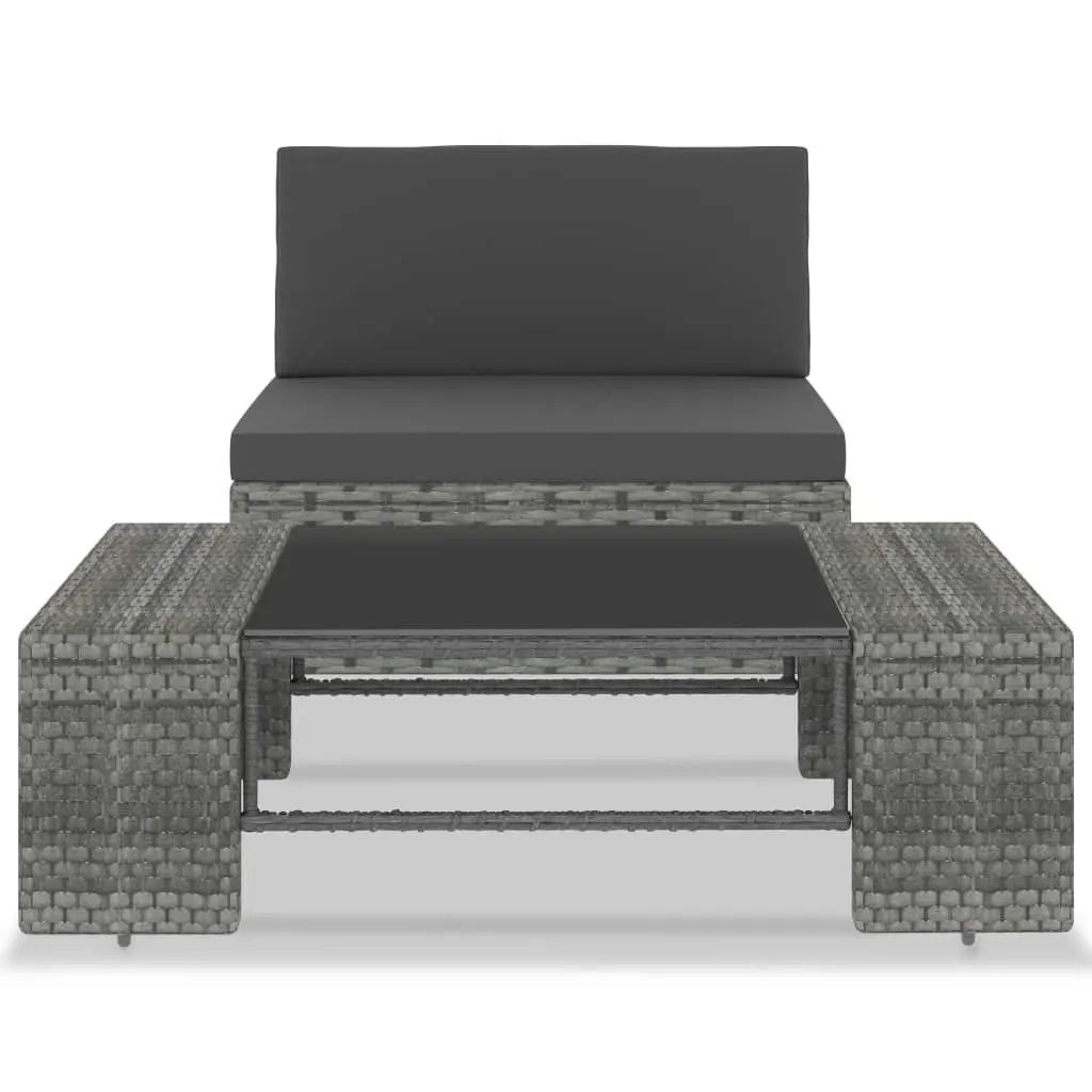 2 Piece Garden Lounge Set Poly Rattan Grey 49522