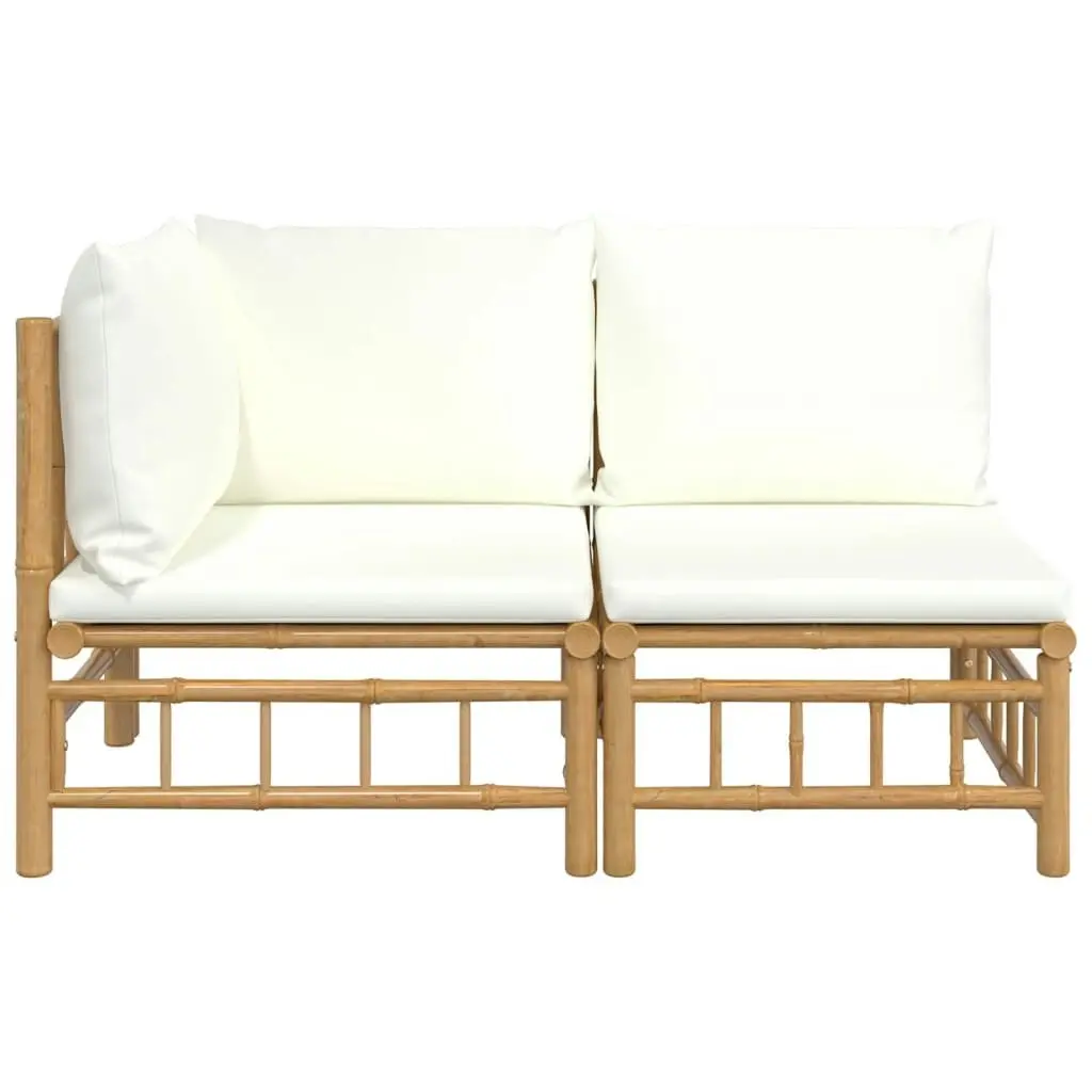 2 Piece Garden Lounge Set with Cream White Cushions Bamboo 362298