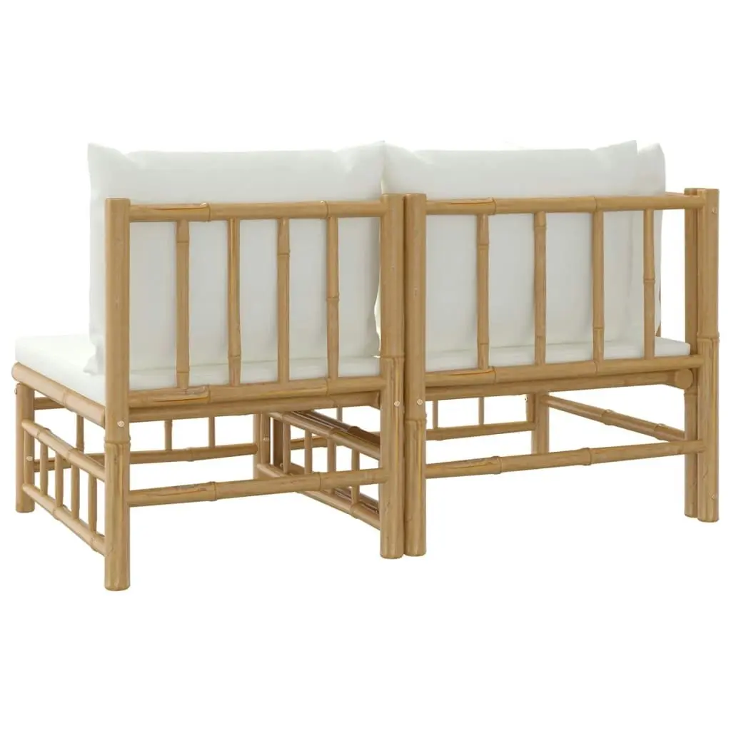 2 Piece Garden Lounge Set with Cream White Cushions Bamboo 362298