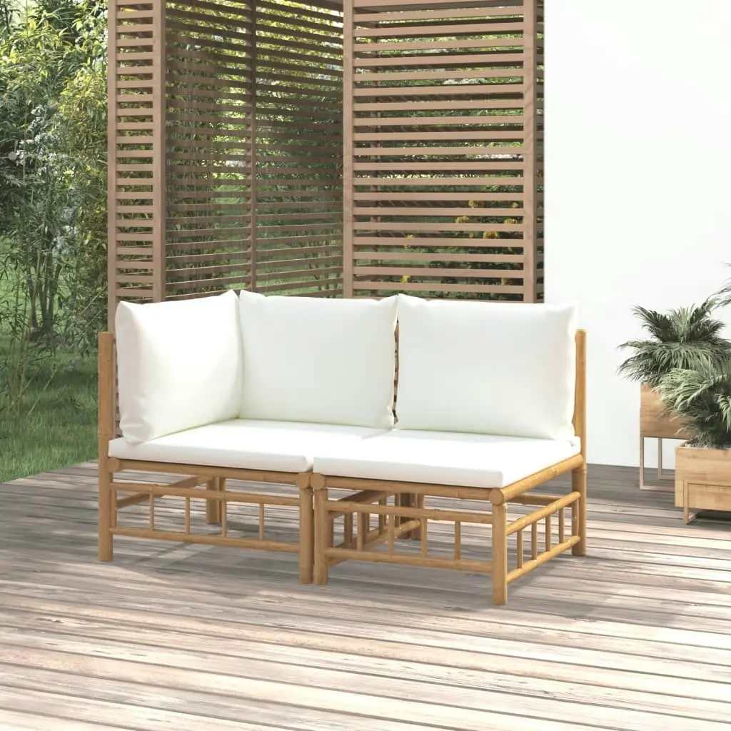 2 Piece Garden Lounge Set with Cream White Cushions Bamboo 362298