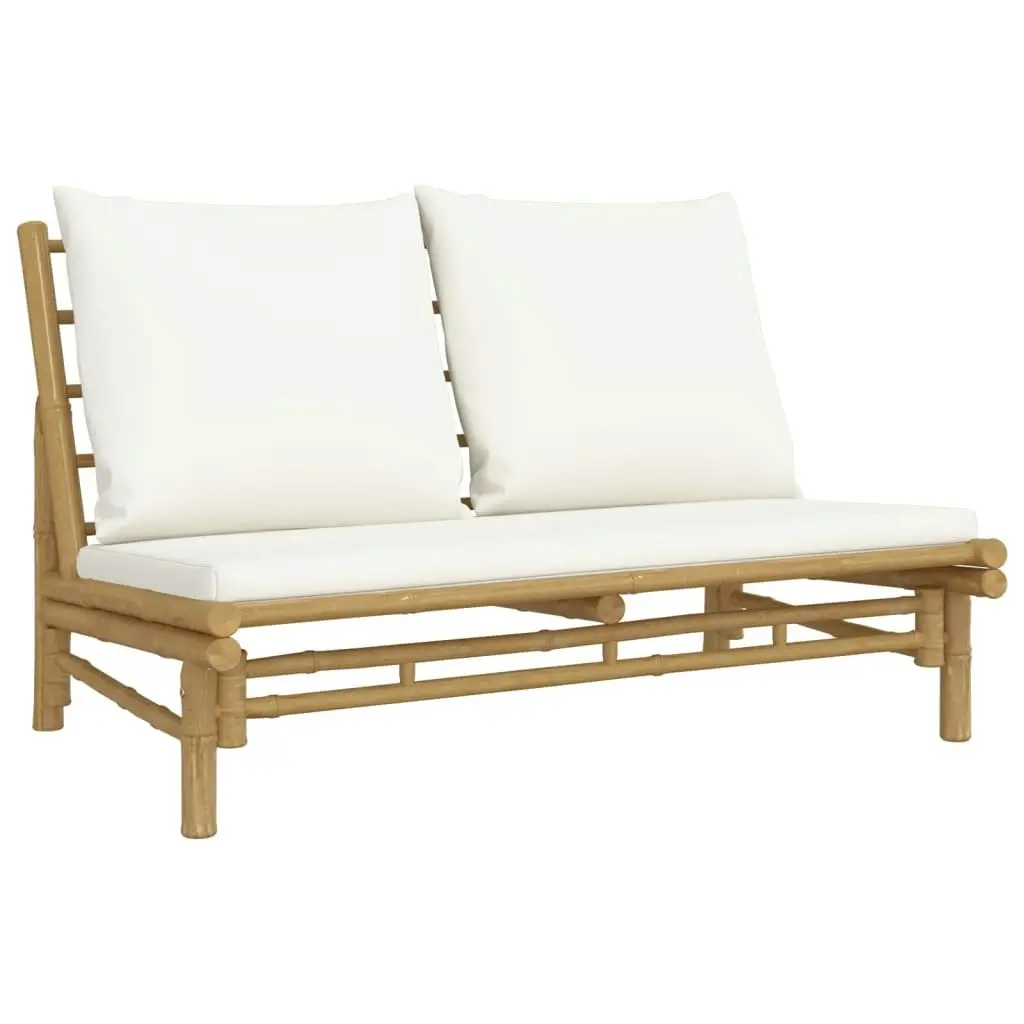 2 Piece Garden Lounge Set with Cream White Cushions Bamboo 363454