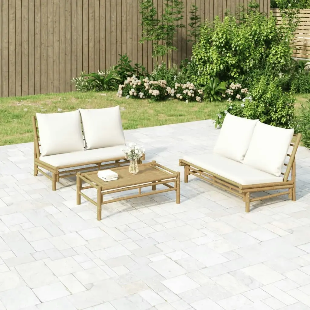 2 Piece Garden Lounge Set with Cream White Cushions Bamboo 363454