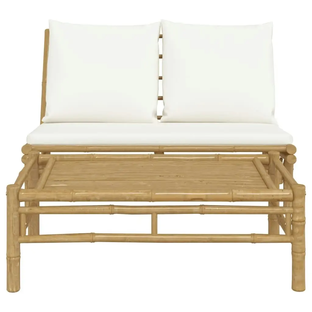 2 Piece Garden Lounge Set with Cream White Cushions Bamboo 363454