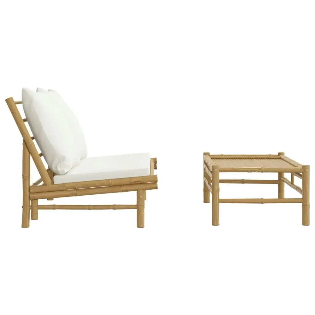 2 Piece Garden Lounge Set with Cream White Cushions Bamboo 363454