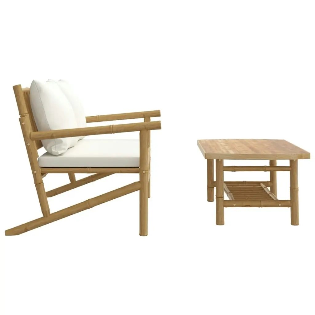 2 Piece Garden Lounge Set with Cream White Cushions Bamboo 363461