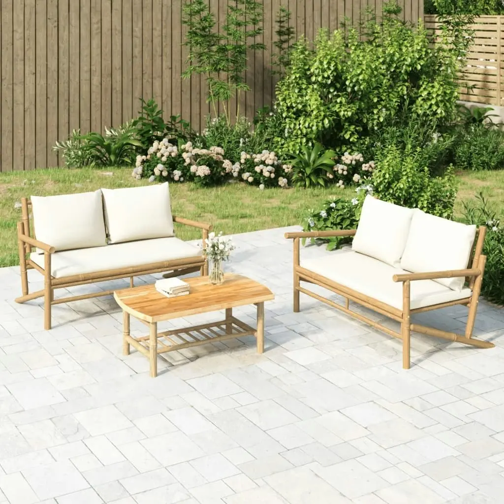 2 Piece Garden Lounge Set with Cream White Cushions Bamboo 363461