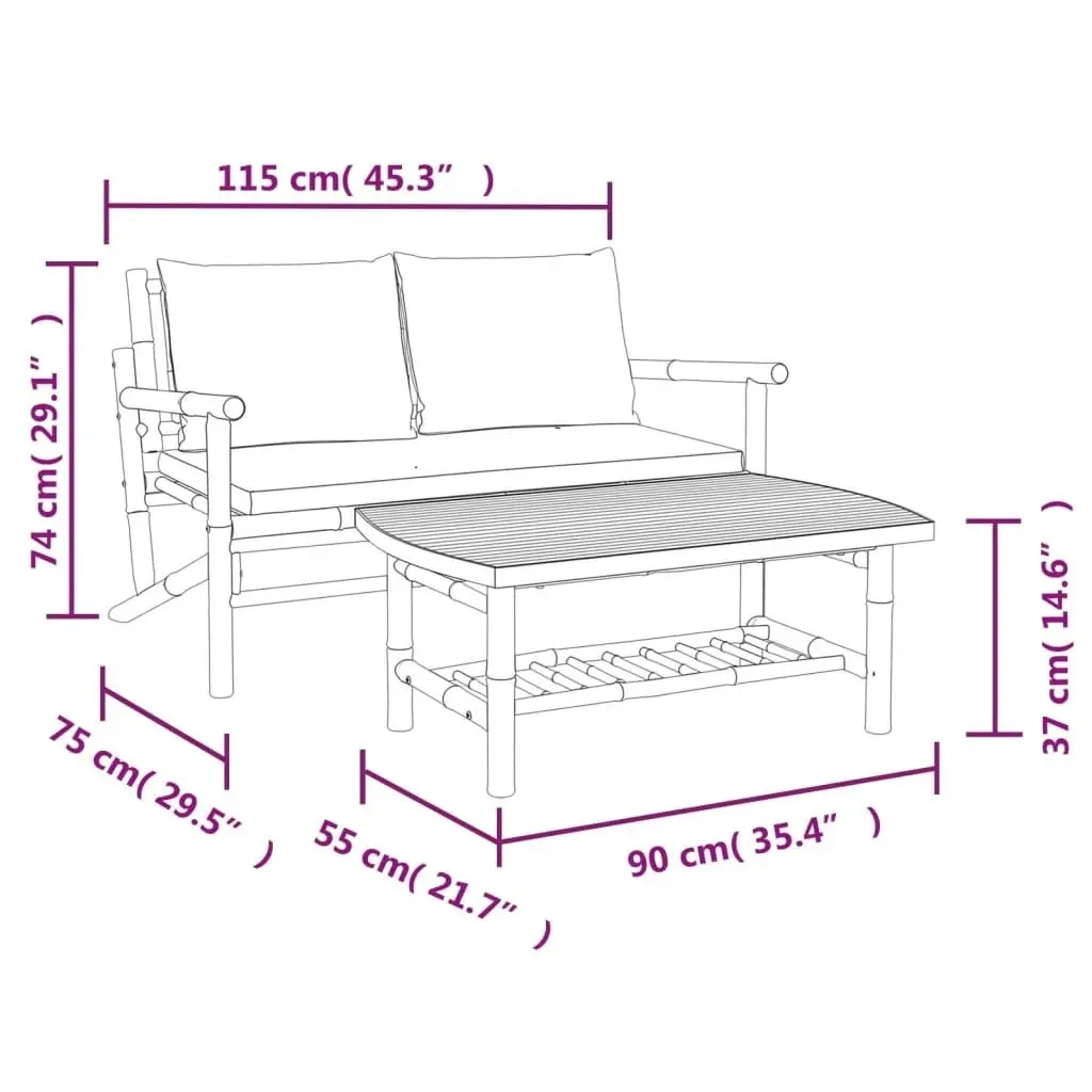 2 Piece Garden Lounge Set with Cream White Cushions Bamboo 363461