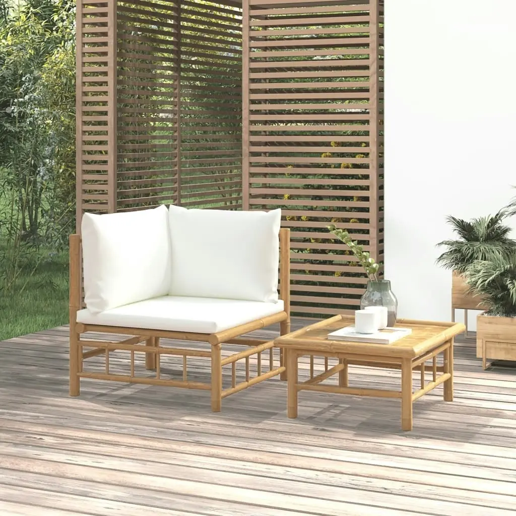 2 Piece Garden Lounge Set with Cream White Cushions Bamboo 362299