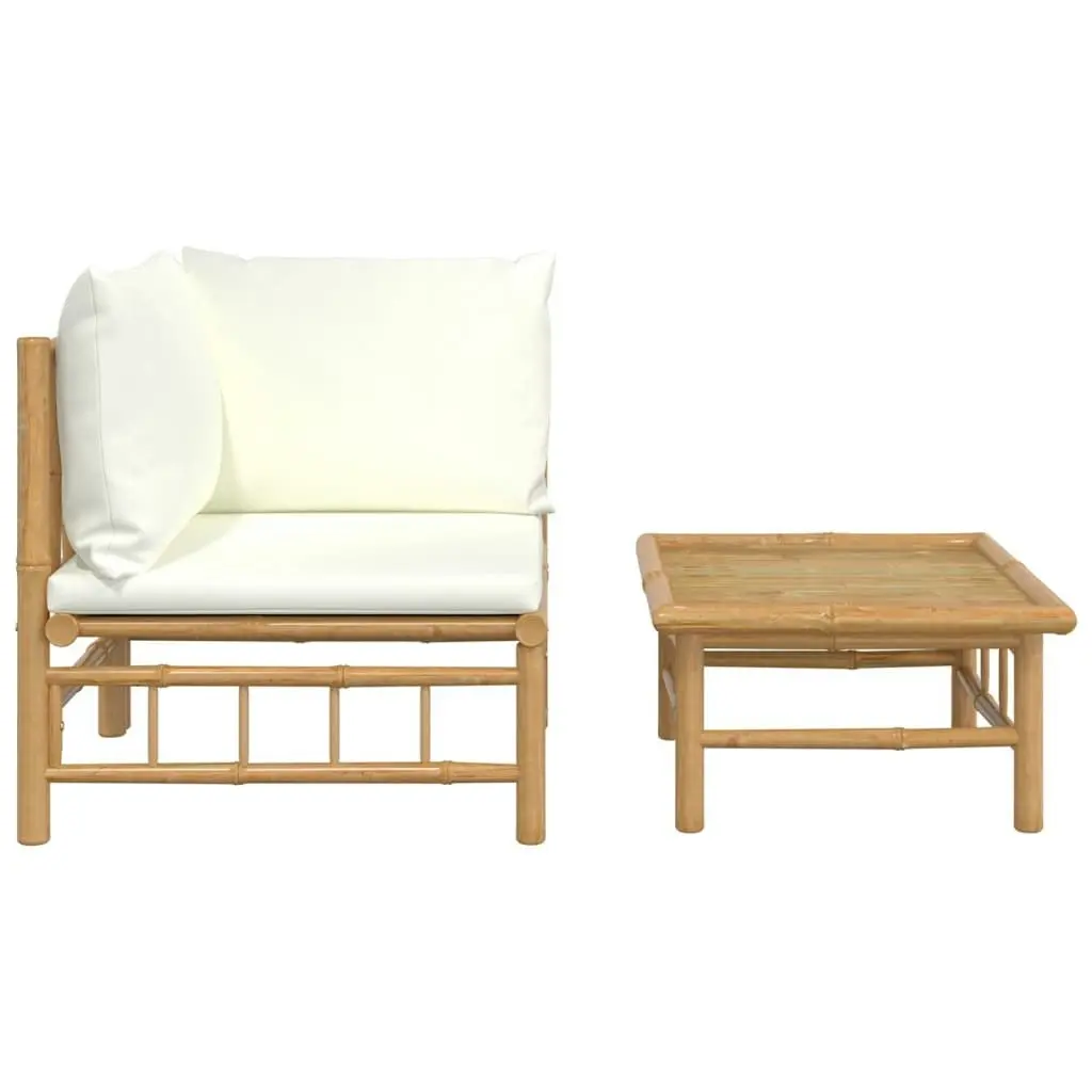 2 Piece Garden Lounge Set with Cream White Cushions Bamboo 362299