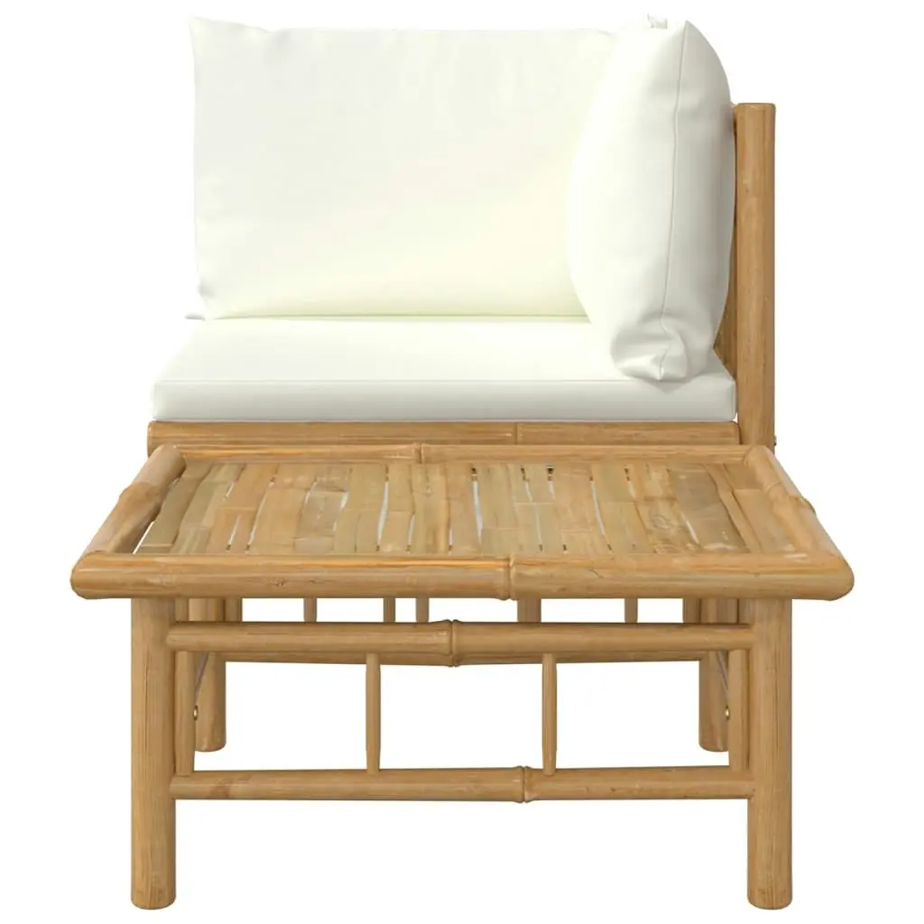 2 Piece Garden Lounge Set with Cream White Cushions Bamboo 362299