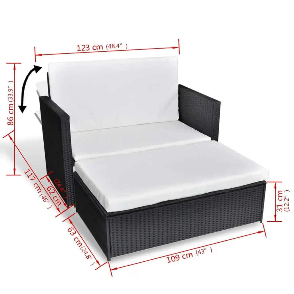 2 Piece Garden Lounge Set with Cushions Poly Rattan Black 43071