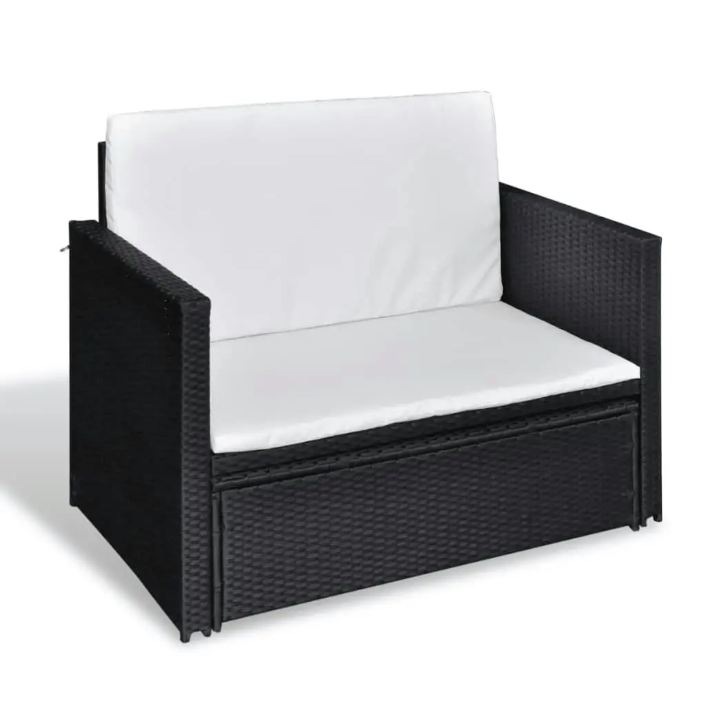 2 Piece Garden Lounge Set with Cushions Poly Rattan Black 43071