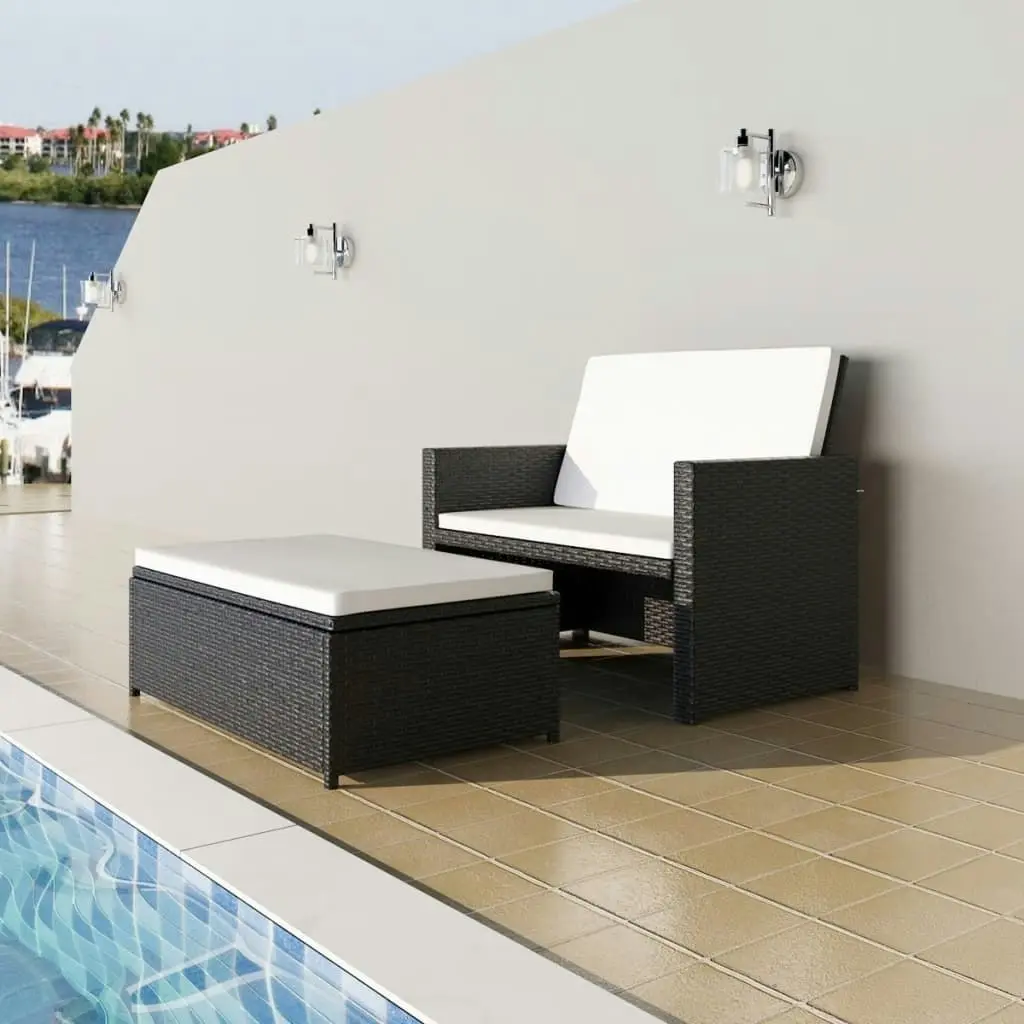 2 Piece Garden Lounge Set with Cushions Poly Rattan Black 43071