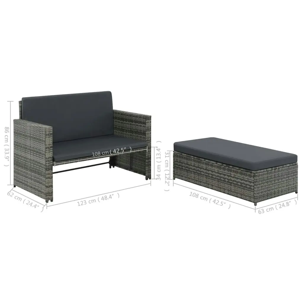 2 Piece Garden Lounge Set with Cushions Poly Rattan Grey 44483