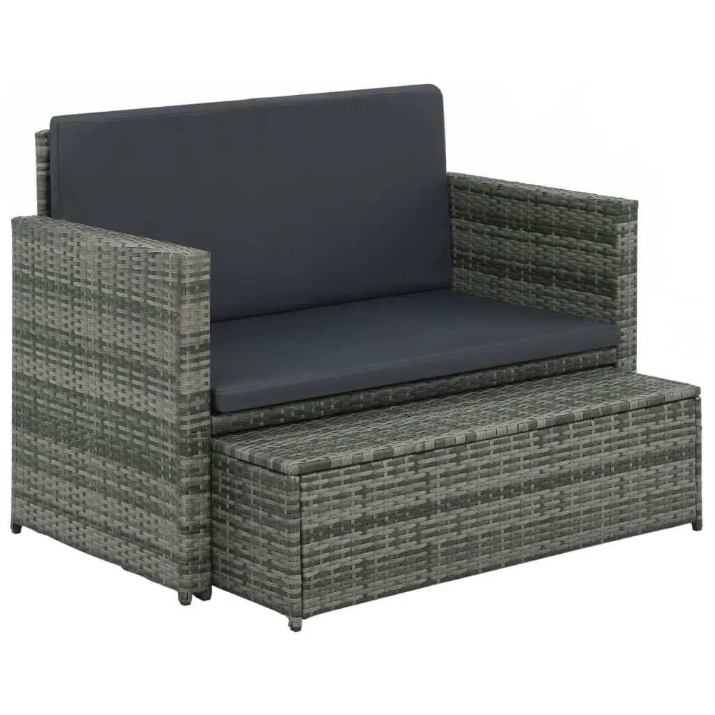 2 Piece Garden Lounge Set with Cushions Poly Rattan Grey 44483