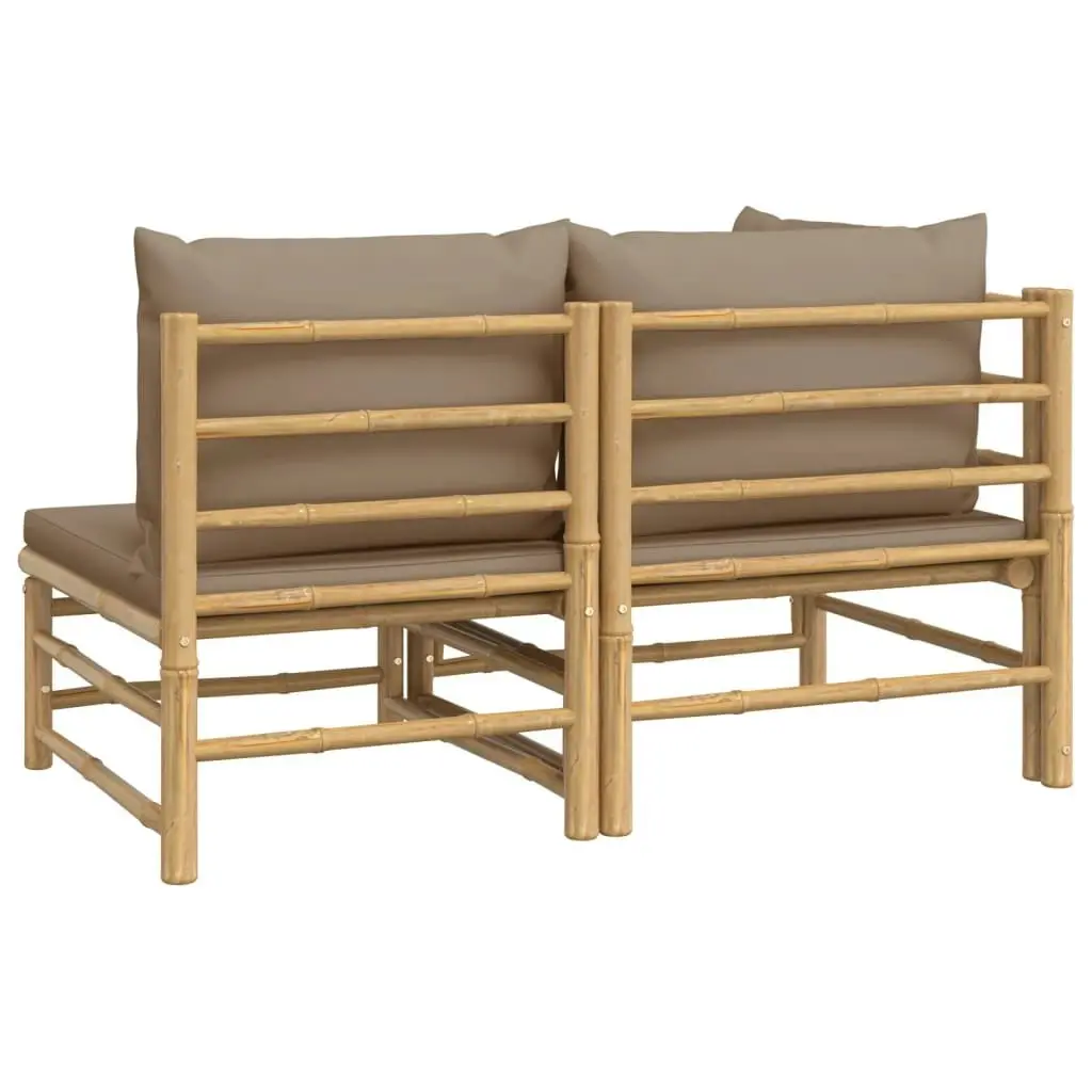 2 Piece Garden Lounge Set with Taupe Cushions Bamboo 362284