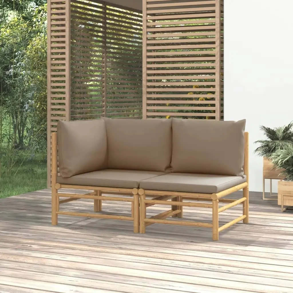 2 Piece Garden Lounge Set with Taupe Cushions Bamboo 362284