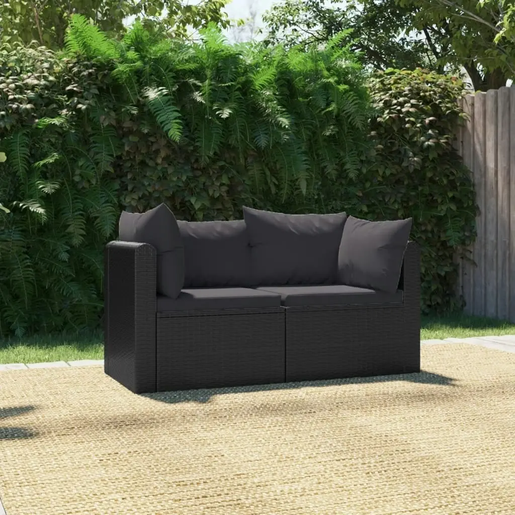 2 Piece Garden Sofa Set with Cushions Poly Rattan Black 46556