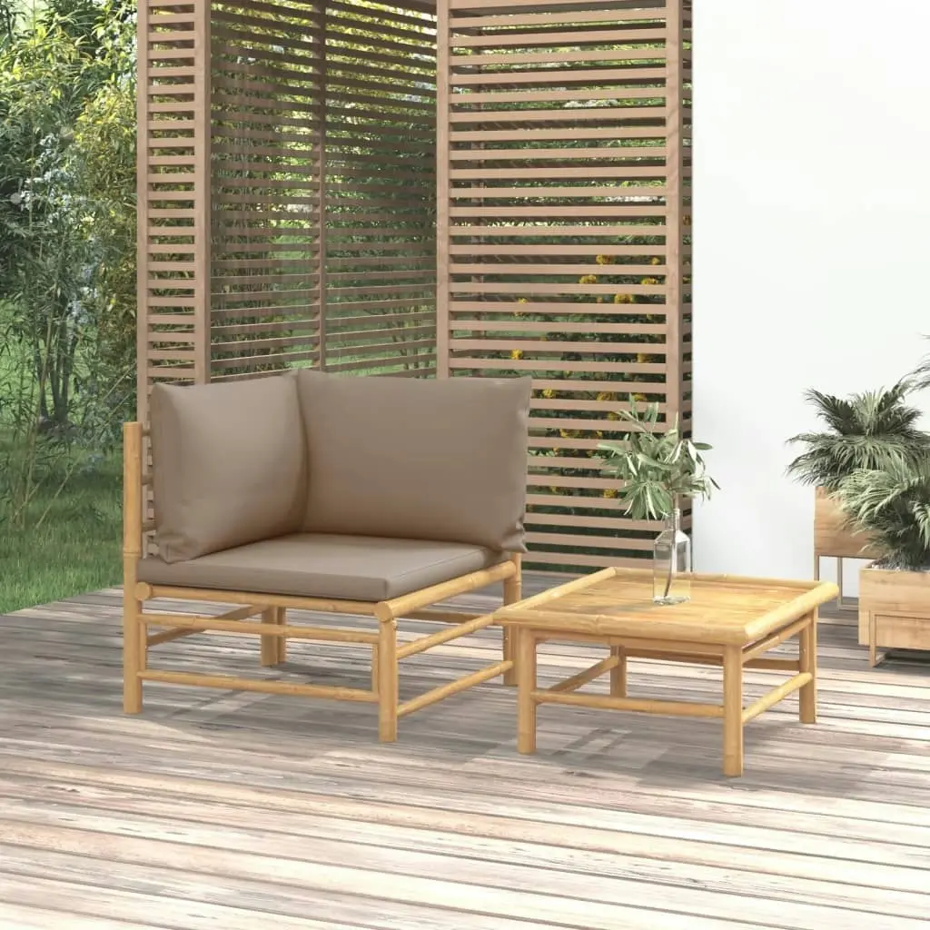 2 Piece Garden Lounge Set with Taupe Cushions Bamboo 362285