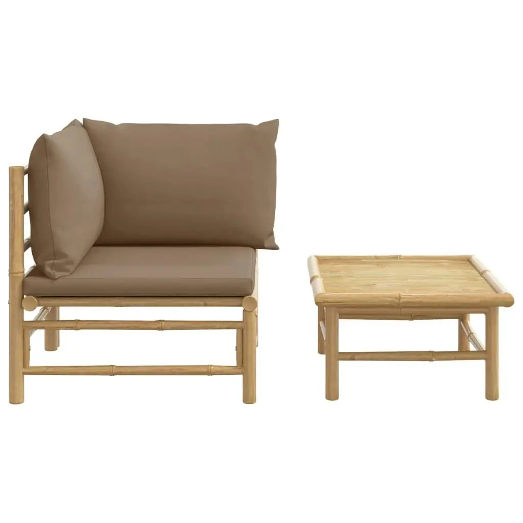 2 Piece Garden Lounge Set with Taupe Cushions Bamboo 362285