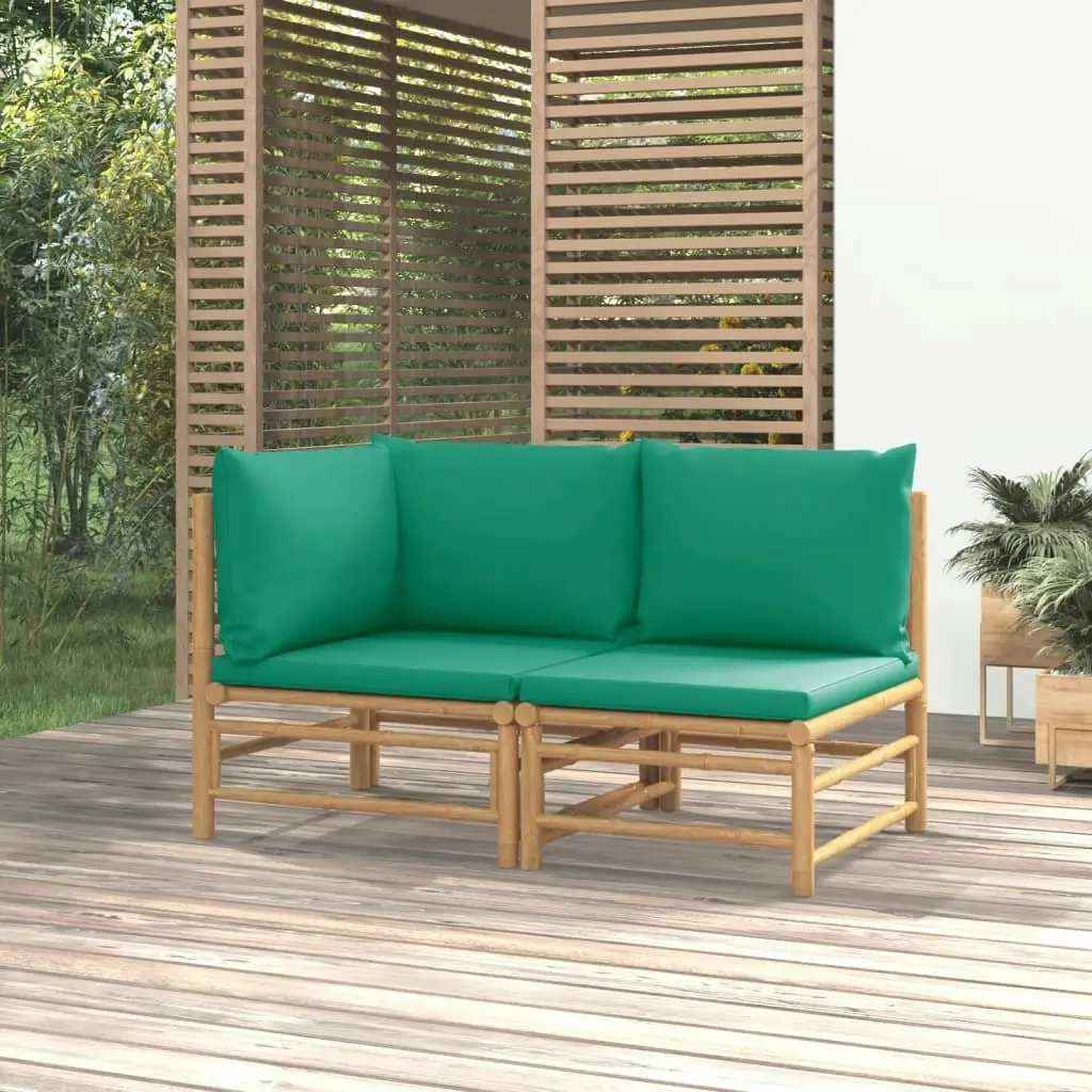 2 Piece Garden Lounge Set with Green Cushions Bamboo 362291