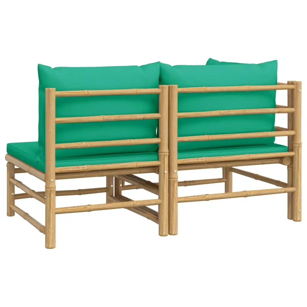 2 Piece Garden Lounge Set with Green Cushions Bamboo 362291