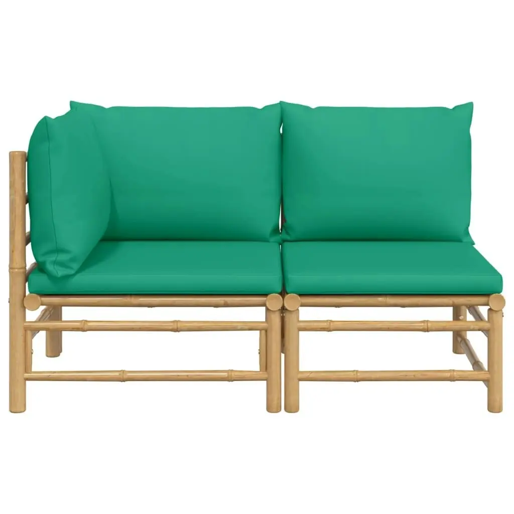 2 Piece Garden Lounge Set with Green Cushions Bamboo 362291