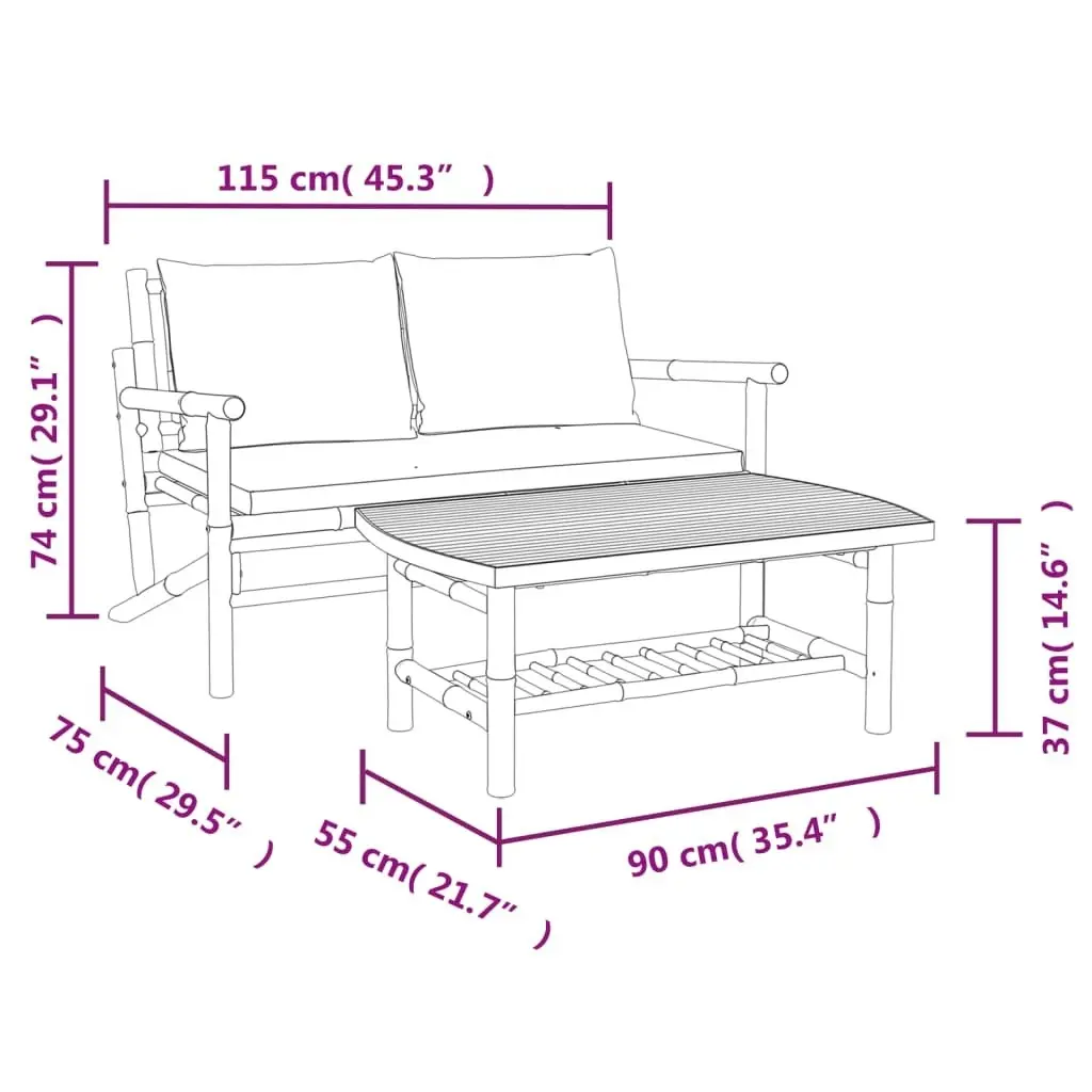 2 Piece Garden Lounge Set with Dark Grey Cushions Bamboo 363465