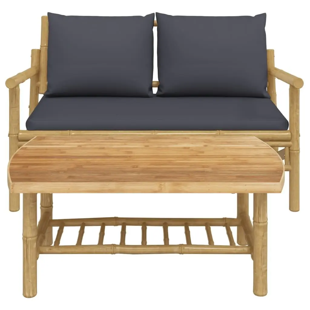 2 Piece Garden Lounge Set with Dark Grey Cushions Bamboo 363465