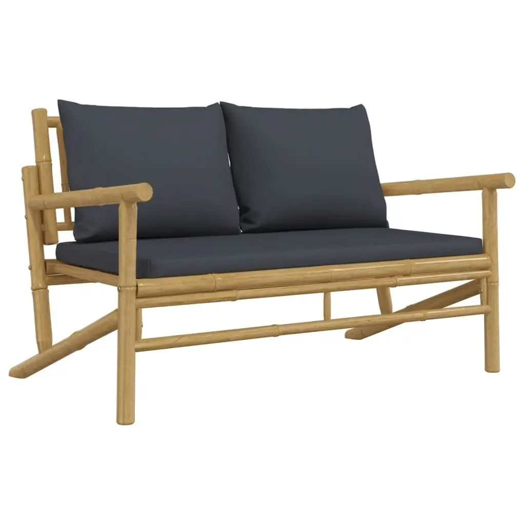 2 Piece Garden Lounge Set with Dark Grey Cushions Bamboo 363465