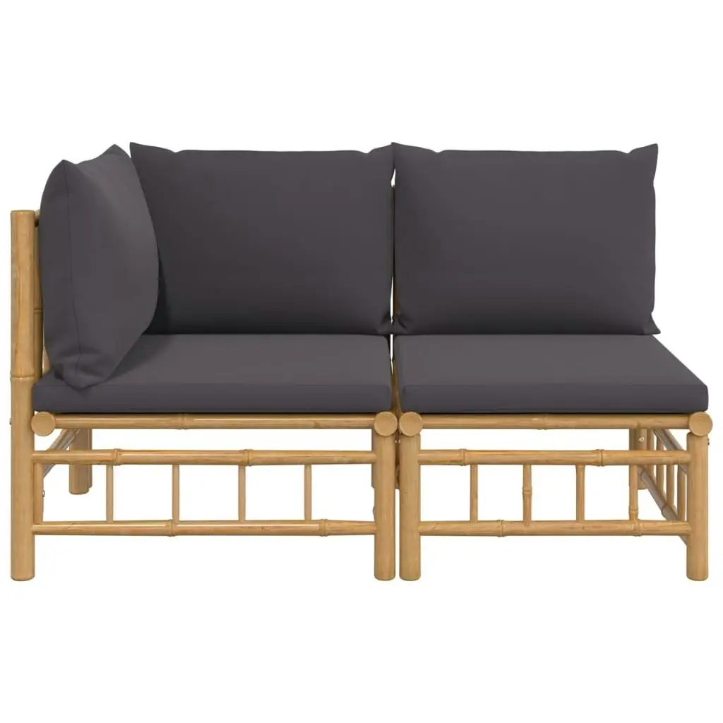 2 Piece Garden Lounge Set with Dark Grey Cushions Bamboo 362306