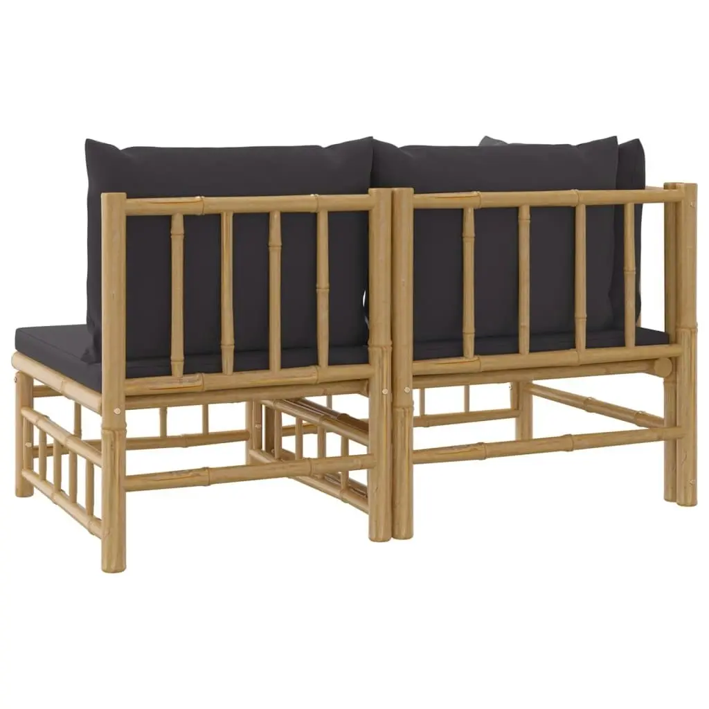 2 Piece Garden Lounge Set with Dark Grey Cushions Bamboo 362306