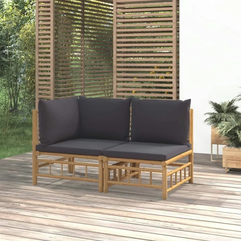 2 Piece Garden Lounge Set with Dark Grey Cushions Bamboo 362306