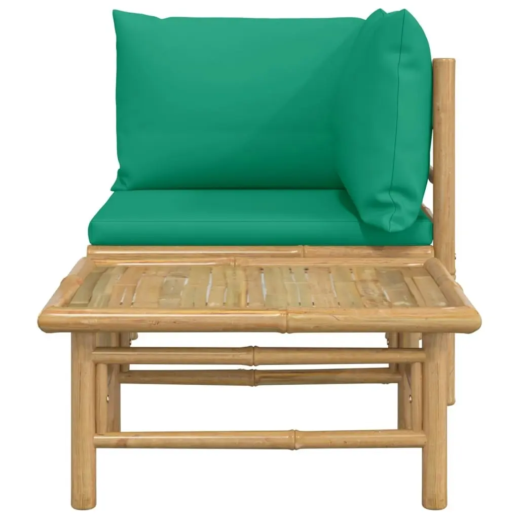 2 Piece Garden Lounge Set with Green Cushions Bamboo 362292