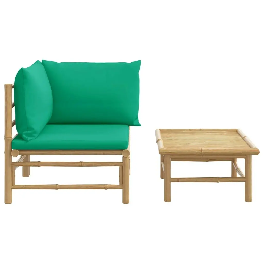 2 Piece Garden Lounge Set with Green Cushions Bamboo 362292