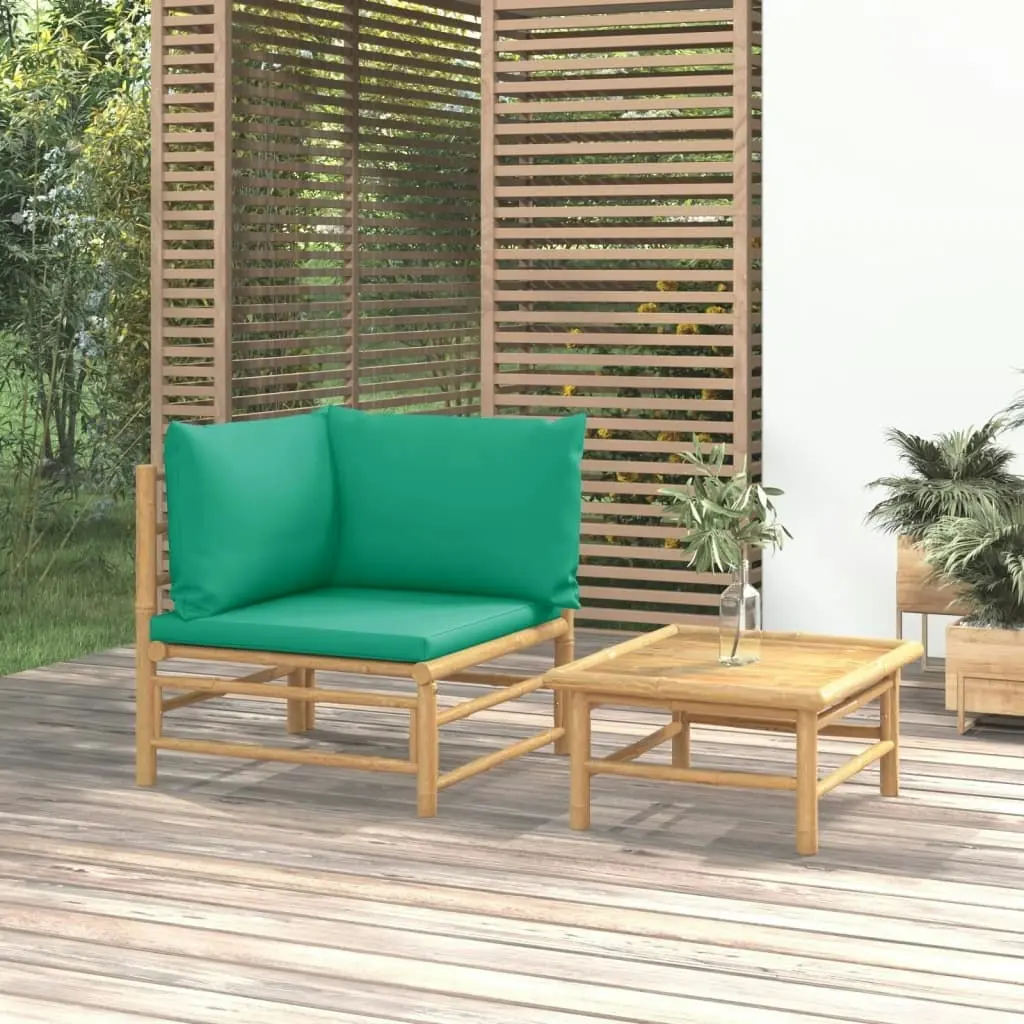 2 Piece Garden Lounge Set with Green Cushions Bamboo 362292