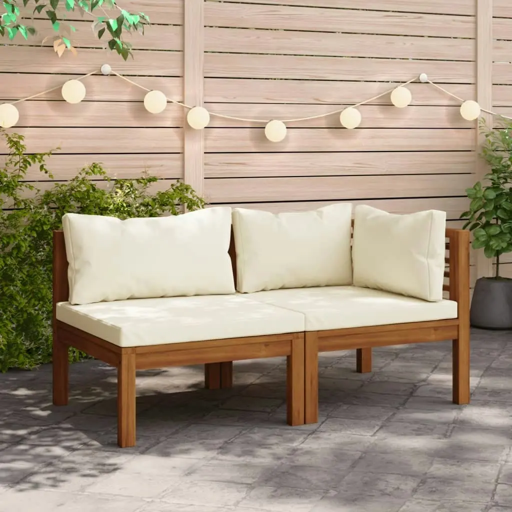 2 Piece Sofa Set with Cream White Cushions Solid Acacia Wood 316283