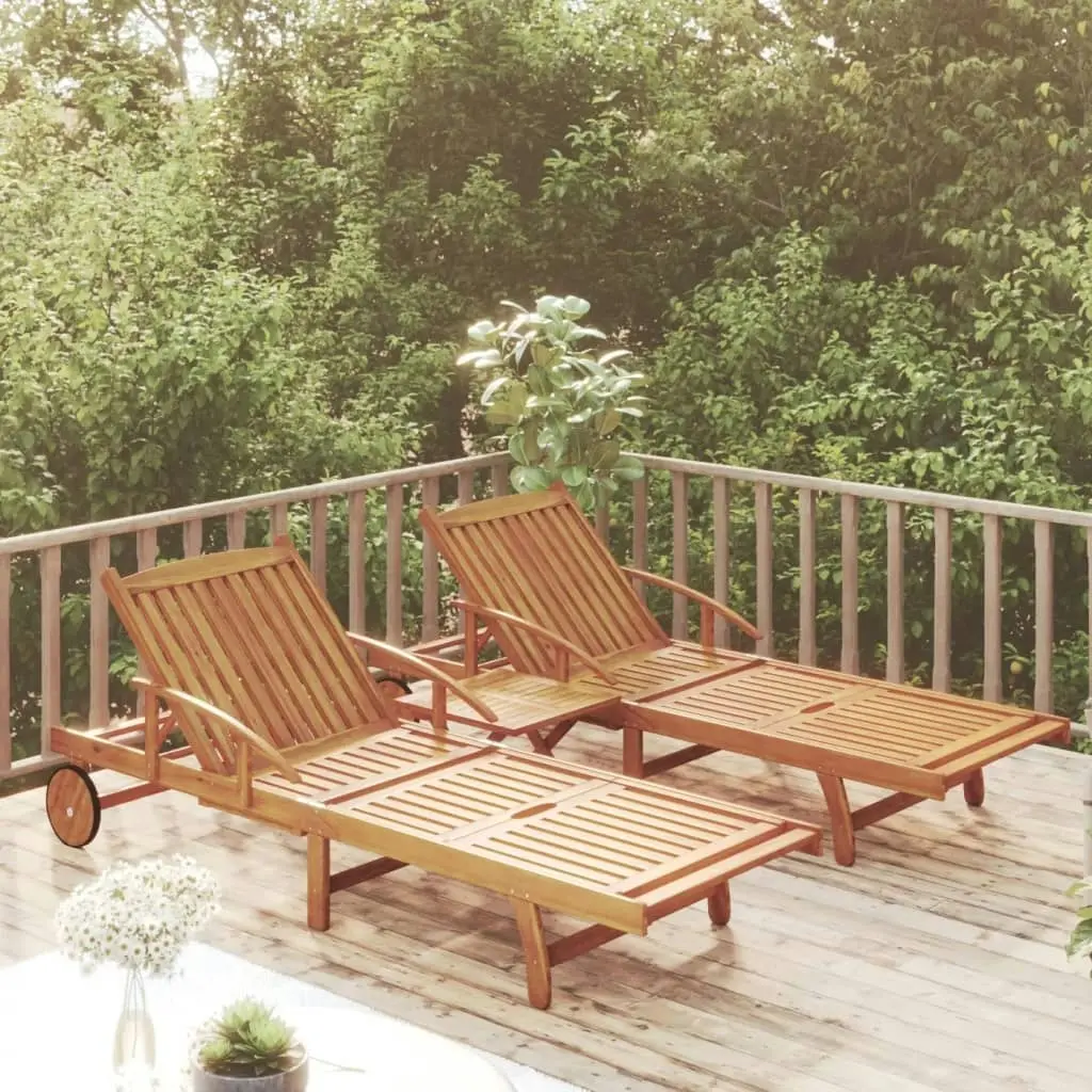 2 Piece Sunlounger Set with Table Solid Wood Acacia 3104966