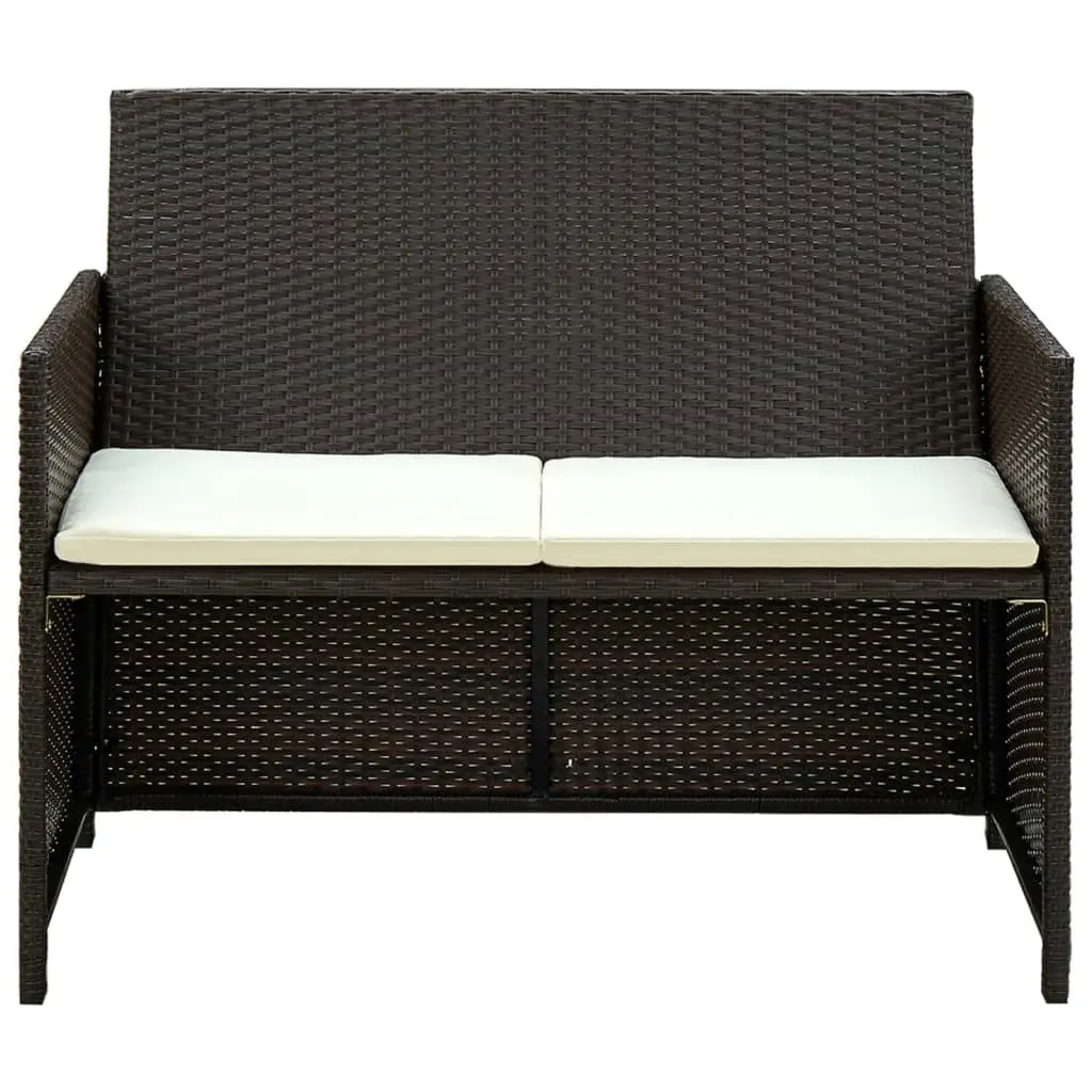 2 Seater Garden Sofa with Cushions Brown Poly Rattan 43911