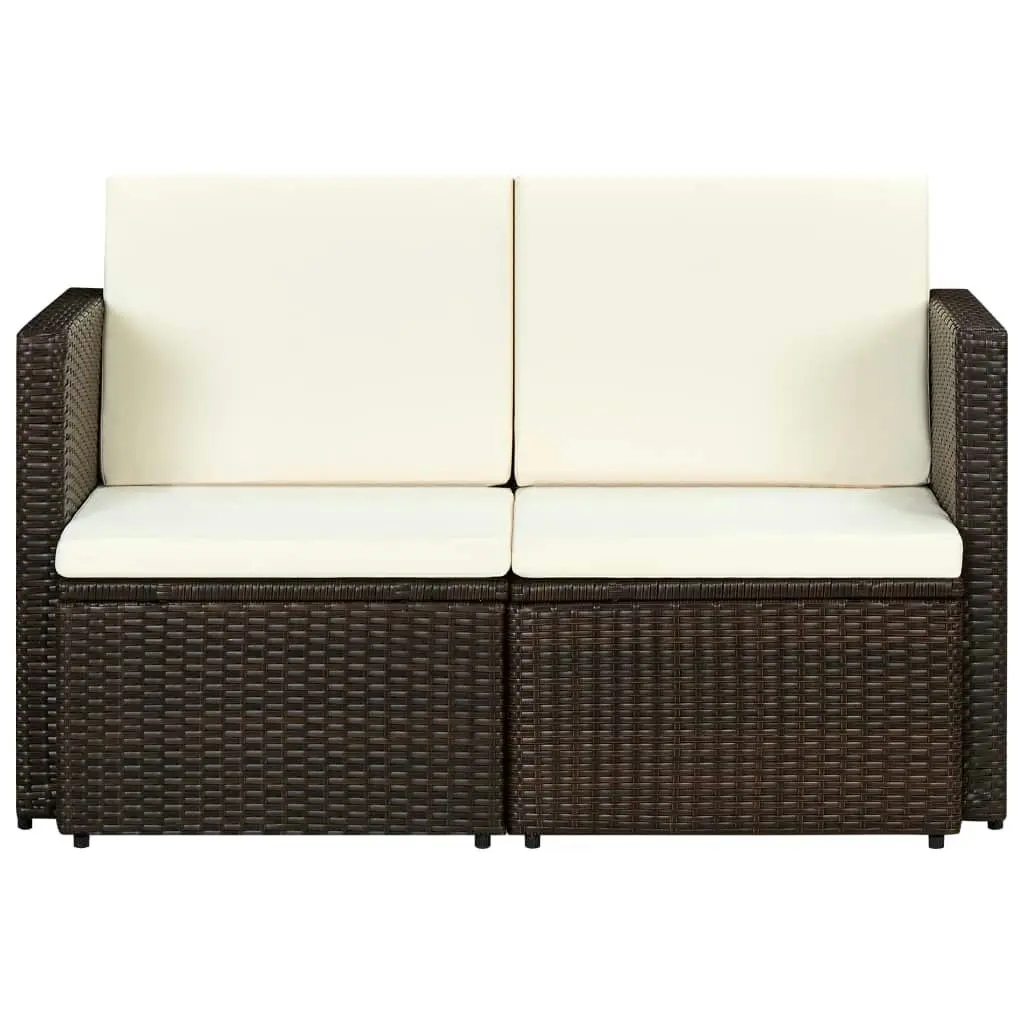 2 Seater Garden Sofa with Cushions Brown Poly Rattan 44178