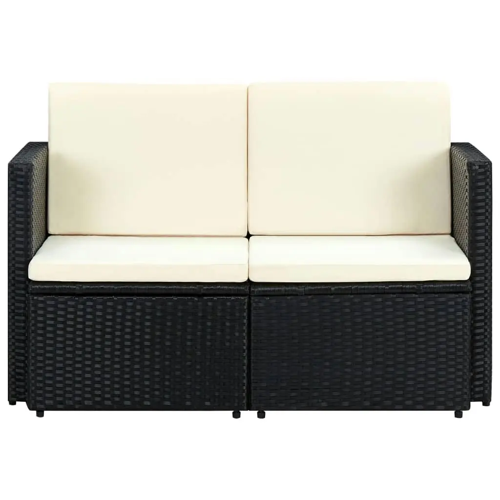 2 Seater Garden Sofa with Cushions Black Poly Rattan 44179