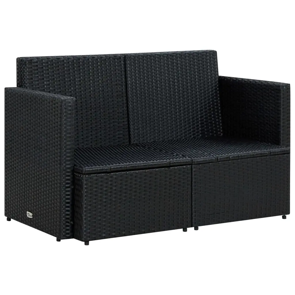 2 Seater Garden Sofa with Cushions Black Poly Rattan 44179