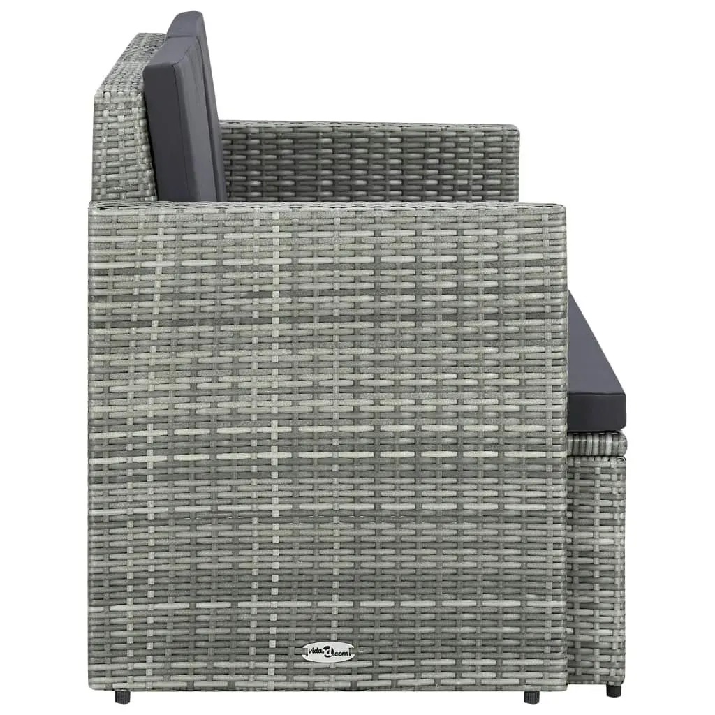 2 Seater Garden Sofa with Cushions Grey Poly Rattan 45783