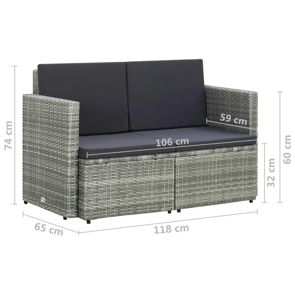 2 Seater Garden Sofa with Cushions Grey Poly Rattan 45783