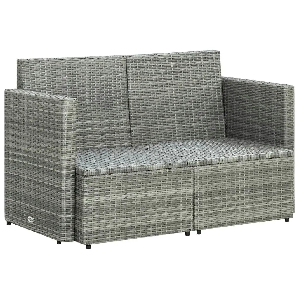 2 Seater Garden Sofa with Cushions Grey Poly Rattan 45783